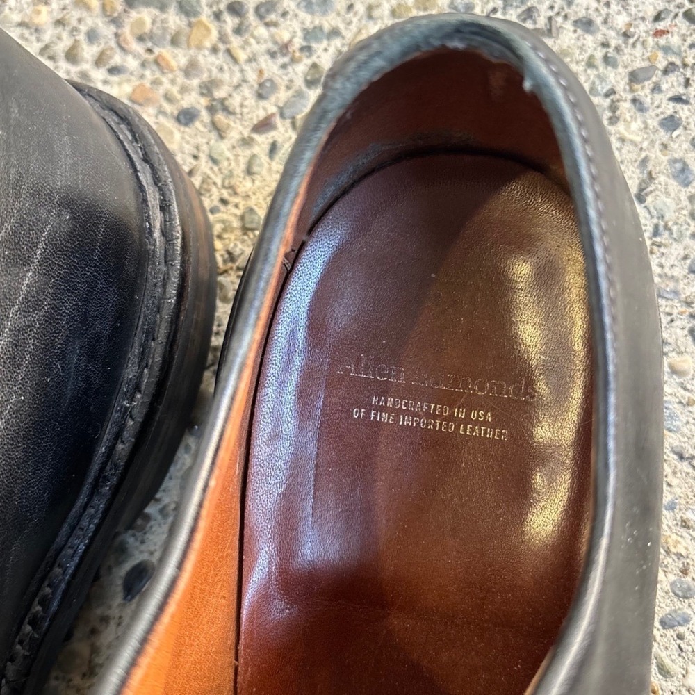 Allen Edmonds Black Leather Derby Shoes Dainite Rubber Soles Men's 12 E 4616 - Picture 10 of 11